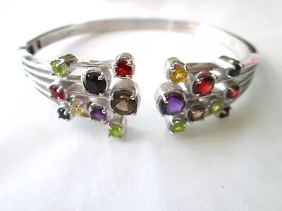 Multi Gemstone Hinged Cuff Bracelet 8  NEW • $39.99