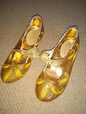 Disney Store PRINCESS BELLE Gold Shoes Dress Up Child UK Size 9/10 • £8.99