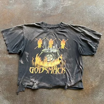 Vintage 90s Godsmack Thrashed Cropped Band T-Shirt Size XL Grunge Faded Distress • $65