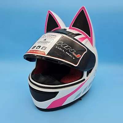 HNJ Cat Ears Pink White Removable Full Face Large Helmet Moto-X Motorcycle NEW • $76.49