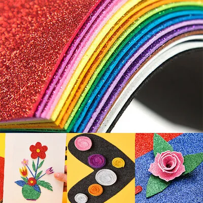 10Pcs Crafts DIY Foam Paper 30x20cm Sponge Glitter Sheet Handmade Material Tools • £8.23