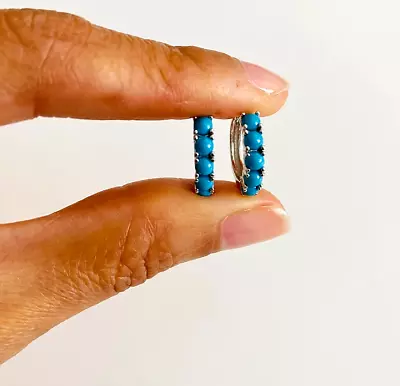$21.99 • Buy 925 Sterling Silver Turquoise 14mm Hoop Earrings, Silver Hoop Earrings -  E61