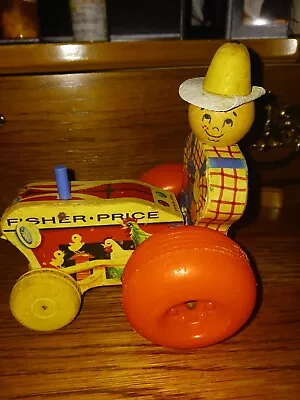 Vintage 1961 Fisher Price Mighty Tractor Pull Toy #629 Wood And Plastic.... • $7