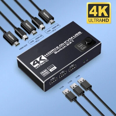 KVM Switch HDMI 2 Port 4K 60Hz HDMI 2.0 USB KVM Switcher Mouse&keyboard Share • $34.95