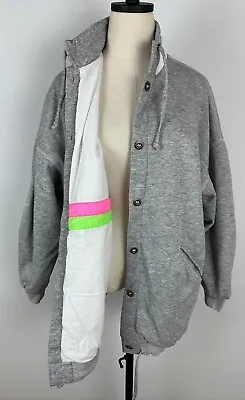 Vintage 90s Heather Gray Triblend Sweatshirt Jacket WOMENS L Neon Stripe STAIN • $8
