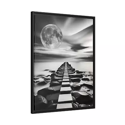 Scandinavian Abstract Lunar  Seascape Framed Canvas Print Wall Art Home Décor • £186.51