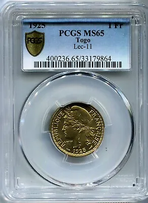 Togo - 1925(a) 1Francs KM#2 In PCGS MS 65 RRR!! • $549.95