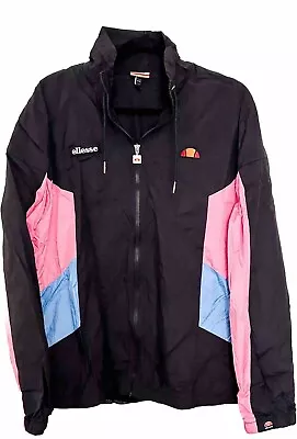 Ellesse Black Track Jacket Full Zip Nylon Windbreaker Size XL Pink/Blue • $25.99