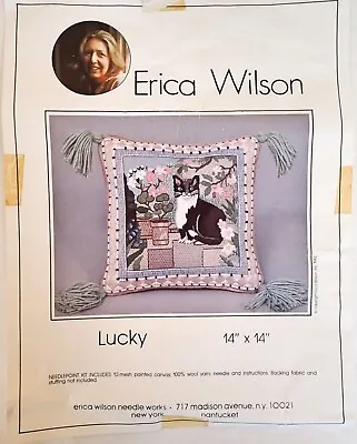 Erica Wilson Needlepoint / Tapestry Kit - Lucky Cat 14  X 14  - Started   1985 • £45.99