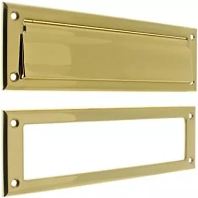 Sleek Brass Magazine Sized Letter Box Plate Mail Slot With Spring-Loaded Front • $40.49