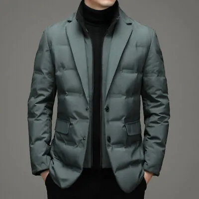 Mens Detachable Collar Down Jacket Warm Business Formal Blazer Winter Outwear • $68.22