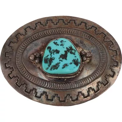 Sterling Silver Turquoise Dr Native American Southwest 70s Vintage Belt Buckle • $350