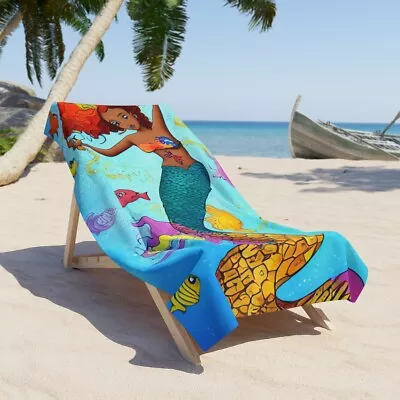 African Mermaid Beach Pool Bath Towel - AI Art  • $33.99