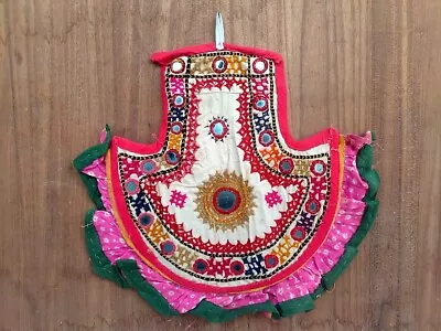 Vintage Hand Fan Printed Cloth Old Kasida Work Ethnic Thread Hanging Home Decor • $120