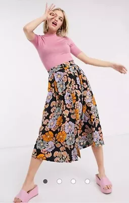 Monki Sigrid Floral Print Button Through Midi Skirt Size Medium • $28
