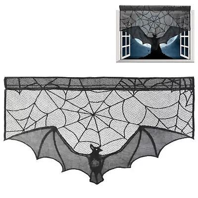Halloween Black Lace Spiderweb-  Bat Curtain  • $20.69