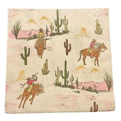 4 X Single Party Paper Napkins Decoupage - Cowboy. Horse. Outback. Desert Cactus • £1.39