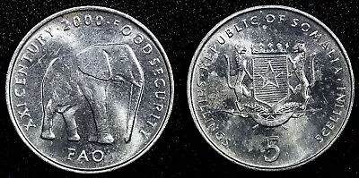 SOMALIA  Aluminum  2000 5 Shillings Elephant FAO UNC KM# 45 (24 134) • $2.95