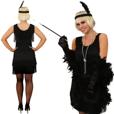 £20.99 • Buy 1920's Deluxe Black Flapper Dress Fancy Dress Costume Ladies Charleston Gatsby