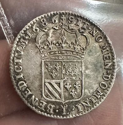 France 1/8 Ecu 1686 (crowned L) Grade XF Scarce!!! • £500