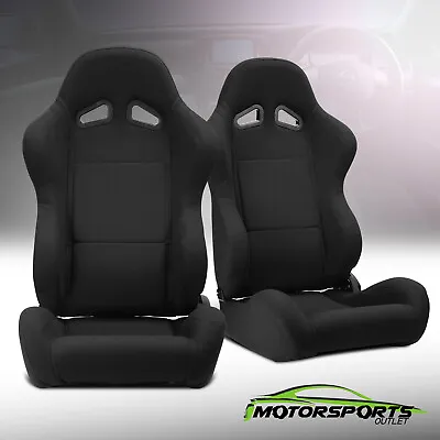 2 X Reclinable Black Pineapple Fabric Left/Right Racing Seats + Adjustor Slider • $299.98