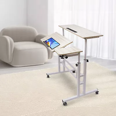 Rolling Laptop Desk Adjustable Office Computer Table Mobile Stand Up Workstation • $66.49