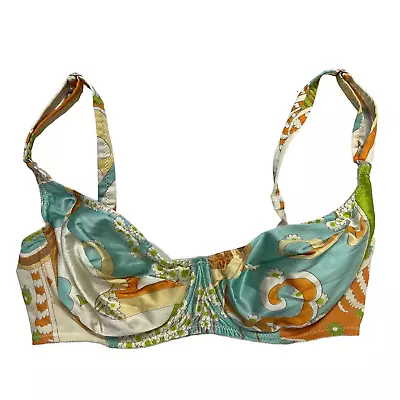 Vintage 1970s Vanity Fair Bra Size 34C Underwire Paisley Blue Orange Ivory Nylon • $29.96