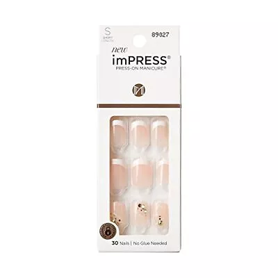 KISS ImPRESS No Glue Mani Press On Nails Design My Worth' White Short Size Sq... • $11.49