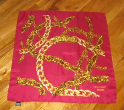 Boutique Moschino Burgundy Gold Chains 100% Silk Square Scarf 25  Italy • $59.99