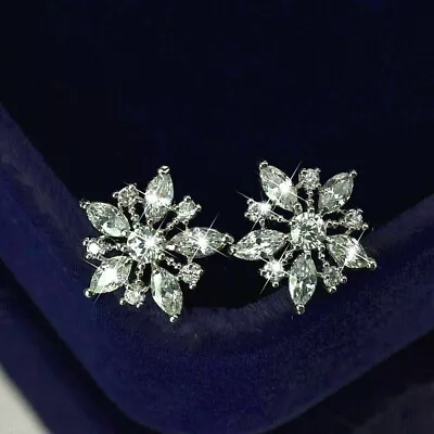 14k White Gold Plated 1.40 Ct Marquise Cut Created Diamond Women's Stud Earrings • $58.49