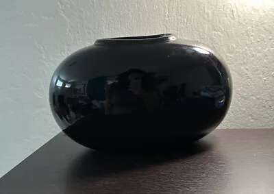 Vintage Large Black Oblong Rounded Oval Glazed Ceramic Vase / Planter • $17.80