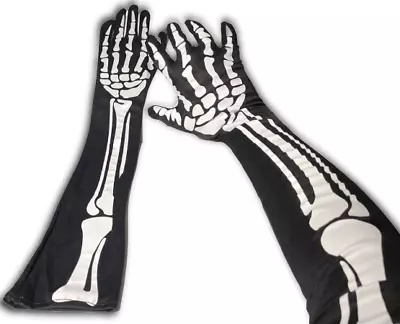 23  LONG SKELETON GLOVES Black White Bones Hand Halloween Opera Costume Body Arm • $12.89