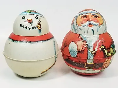 Vintage Bristol Ware Roly Poly Snowman & Santa Claus Tins Lot Of 2 -1981 • $65.95