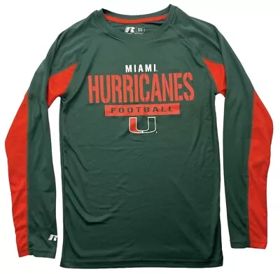 Miami Hurricanes Long Sleeve Graphic Shirt Russell Sz SM Orange/Green NCAA Ball • $9.71