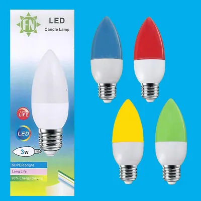 10x 3W LED Coloured ES E27 Candle Light Bulb Lamp Red Yellow Green Blue 85-265V • £12.98