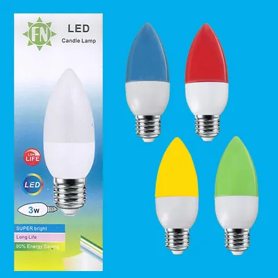 2x 3W LED Coloured ES E27 Candle Light Bulb Lamp Red Yellow Green Blue 85-265V • £6.48