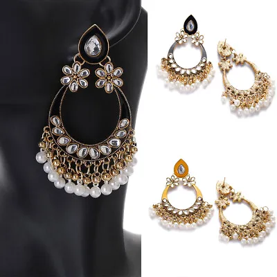 Ethnic Women Yellow Flower Jhumka Earrings Indian Vintage Crystal Drop Earrings • $6.83