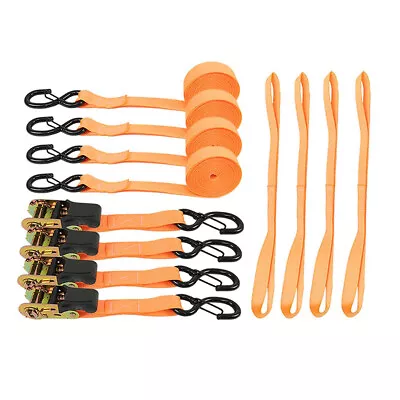 For Motorcycle And Truck Tie Downs 1 Inch Ratchet Straps 15 Ft Pack Of 4 Orange • $35.19