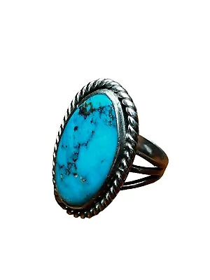 Sterling Silver Turquoise Ring Vintage Size 6.5 Statement Big Large 8.7 Grams • $199.99