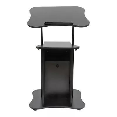 Rolling Table Lectern Podium On Wheels Laptop Workstation With Storage Cabinet • $75.99