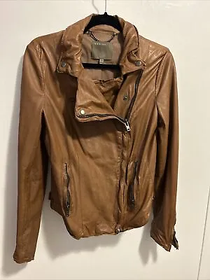 Muubaa Gorgeous Lamb Leather Burnt Sienna Moto Asymmetrical Jacket • $134.49