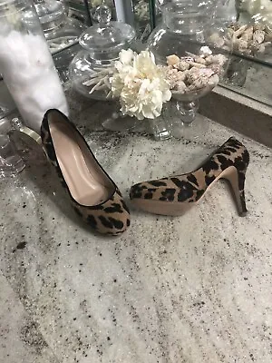 J CREW Collection Pia Calf Hair Platform Pumps Heels Cheetah Leopard Animal Sz 8 • $50.29