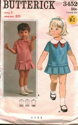 3452 Butterick Vintage SEWING Pattern Girls One Piece Back Button Dress Toddler • $5.59