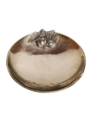 MCM Cast Aluminum Fall Bowl Dish With Applied Leaves Acorns & Gourds 10 1/2   • $42
