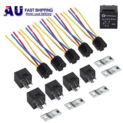 5Pcs 12V 40 Amp Car SPDT Relay DC 4 Pin 4 Wires With Socket Holder Automotive AU • $20.85