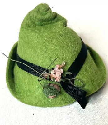 Antique Vintage Madame Alexander 8”  Swiss Doll Green Felt Hat With Flowers • $34.50