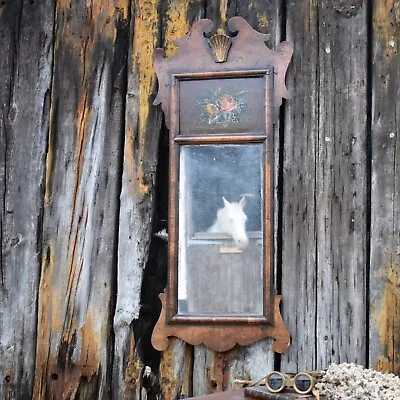 Antique Stunning Regency Hand Painted Flowers Georgian Walnut Fretwork Mirror • £495