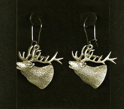 Pewter Elk Head Dangle Earrings By Empire Pewter • $12.99