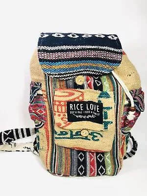 Travel Boho Backpack Rice Love Buy A Bag Feed A Family Recycled Hawaii Designed • $22