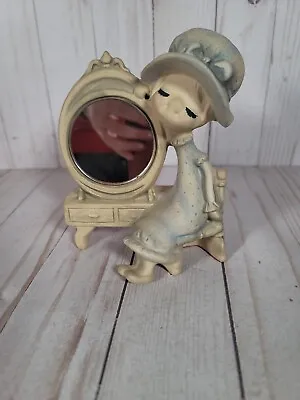 Vintage UCTCI Japan Big Blue Hat Girl Figurine With Vanity Mirror • $11.96